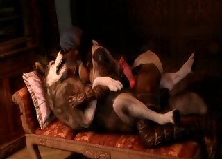 Busty black zoophile babe enjoying cowgirl fucking with a beast