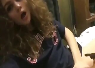 College chick lets huge white dog lick her pussy and clit