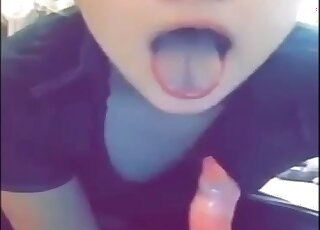 Brunette deepthroating a dog's member in a vertical porn movie