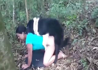 Brunette mature wife fucked by the dog in outdoor cam scenes