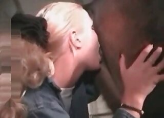 Horse pussy getting licked by a ponytailed blonde that wears denim