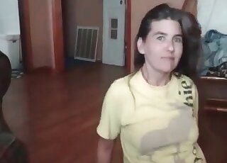 Long-haired wife enjoys her first experience of fucking with a dog