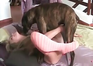 Attractive babe with natural tits in free online XXX dog fuck vid