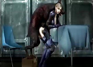 Jill Valentine from Resident Evil fucks a dog in her special ops gear